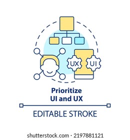 Prioritize UI and UX concept icon. User experience. Mobile website development abstract idea thin line illustration. Isolated outline drawing. Editable stroke. Arial, Myriad Pro-Bold fonts used