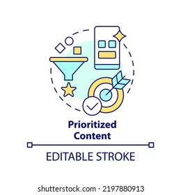 Prioritized content concept icon. Advantage of mobile first design abstract idea thin line illustration. Isolated outline drawing. Editable stroke. Arial, Myriad Pro-Bold fonts used