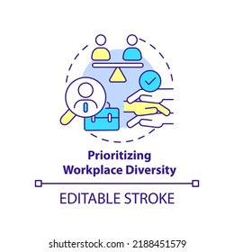 Prioritizing Workplace Diversity Concept Icon. Example Of Ethical Behavior Abstract Idea Thin Line Illustration. Isolated Outline Drawing. Editable Stroke. Arial, Myriad Pro-Bold Fonts Used