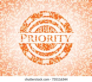 Priority abstract orange mosaic emblem with background