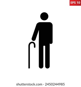 Icono de Acceso prioritario para personas mayores. Ilustración vectorial de símbolo aislado sobre fondo blanco. Anciano de pie con bastón. Indicador de acceso prioritario.