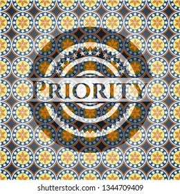 Priority arabic style badge. Arabesque decoration.