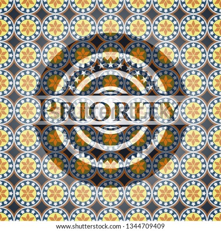 Priority arabic style badge. Arabesque decoration.