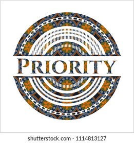 Priority arabic style emblem. Arabesque decoration.