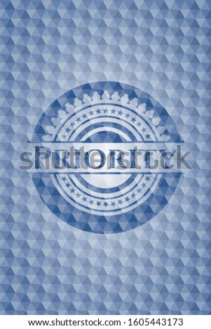Priority blue emblem or badge with geometric pattern background. Vector Illustration. Detailed.