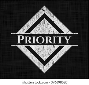 Priority chalk emblem, retro style, chalk or chalkboard texture