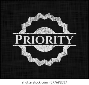 Priority chalk emblem, retro style, chalk or chalkboard texture