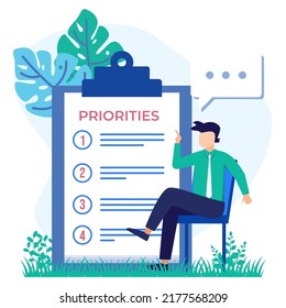 Priority concept vector illustration. An important agenda for doing Planning and work management to increase your efficiency. Checklist with priority objectives and urgency selection process