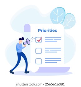 Priority concept vector illustration. An important agenda for doing Planning and work management to increase your efficiency. Checklist with priority objectives and urgency selection process