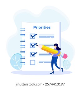 Priority concept vector illustration. An important agenda for doing Planning and work management to increase your efficiency. Checklist with priority objectives and urgency selection process