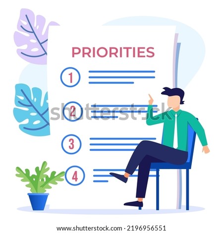 Priority concept vector illustration. An important agenda for doing Planning and work management to increase your efficiency. Checklist with priority objectives and urgency selection process