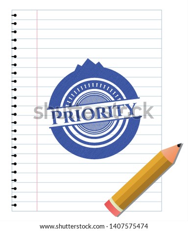 Priority drawn with pen. Blue ink. Vector Illustration. Detailed.