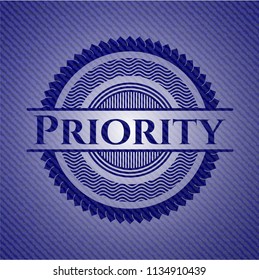 Priority emblem with denim high quality background