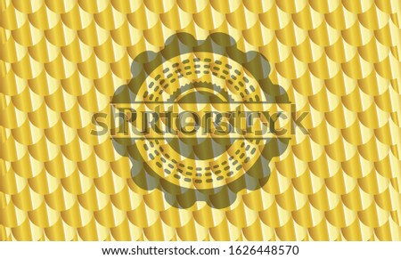 Priority golden emblem or badge. Scales pattern. Vector Illustration. Detailed.