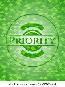 Priority green emblem with mosaic background