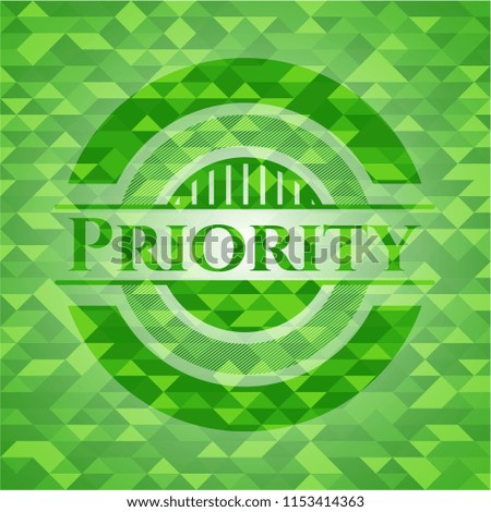 Priority green mosaic emblem