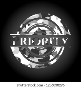 Priority grey camouflaged emblem