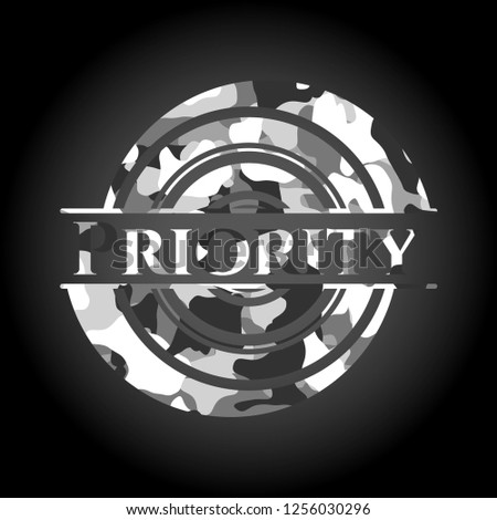 Priority grey camouflaged emblem