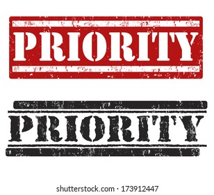 Priority grunge rubber stamps on white, vector illustration