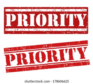 Priority grunge rubber stamps on white, vector illustration