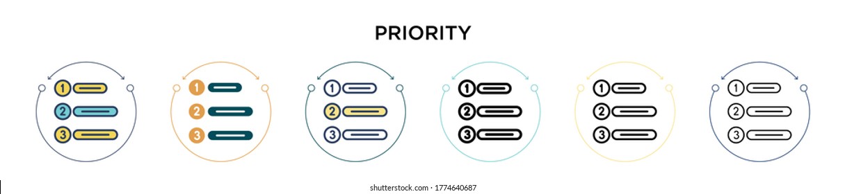 Priority icon in filled, thin line, outline and stroke style. Vector illustration of two colored and black priority vector icons designs can be used for mobile, ui, web