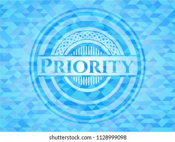 Priority light blue emblem. Mosaic background