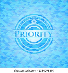 Priority light blue emblem with mosaic background