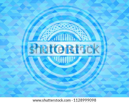 Priority light blue emblem. Mosaic background