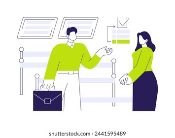 Priority line abstract concept vector illustration. Man with personal priority line agent, business class travel, passengers luxury trip, fast check in, departure hall abstract metaphor.