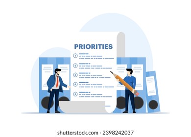 priority list concept, Important agenda to do Planning and managing work to increase efficiency, work management, Checklist with priority goals and urgency selection process, Vector Illustration.