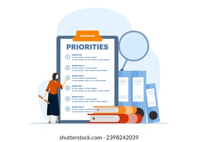 priority list concept, Important agenda to do Planning and managing work to increase efficiency, work management, Checklist with priority goals and urgency selection process, Vector Illustration.