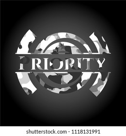 Priority on grey camouflaged texture