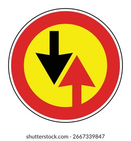Priority to Oncoming Traffic Sign – Circular Red Border with Opposing Arrows Regulatory Road Safety Vector