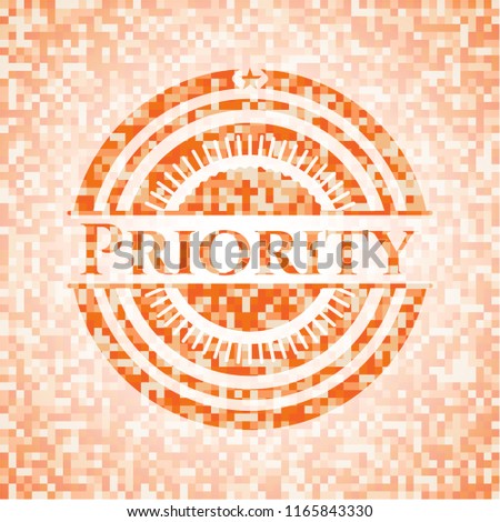 Priority orange mosaic emblem with background