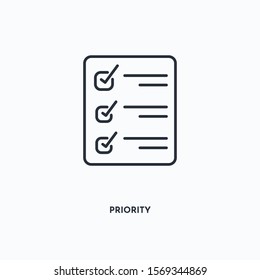 Priority outline icon. Simple linear element illustration. Isolated line Priority icon on white background. Thin stroke sign can be used for web, mobile and UI.