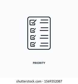 Priority outline icon. Simple linear element illustration. Isolated line Priority icon on white background. Thin stroke sign can be used for web, mobile and UI.