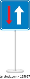 Priority over oncoming vehicles sign with stand isolated on white background illustration