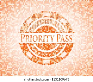 Priority Pass abstract emblem, orange mosaic background