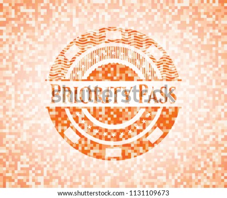 Priority Pass abstract emblem, orange mosaic background