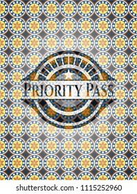 Priority Pass arabic style emblem. Arabesque decoration.