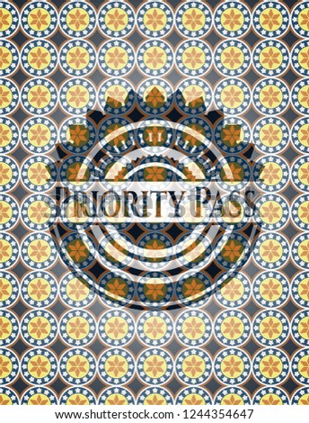 Priority Pass arabic style emblem. Arabesque decoration.