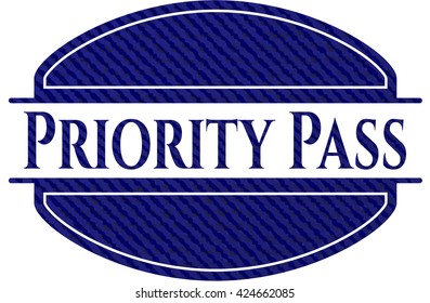 Priority Pass badge with denim texture