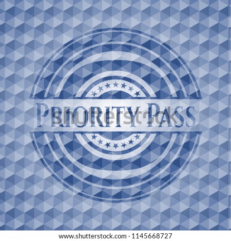 Priority Pass blue emblem with geometric pattern.