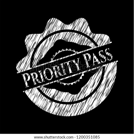 Priority Pass chalk emblem written on a blackboard