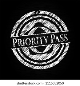 Priority Pass chalkboard emblem on black board