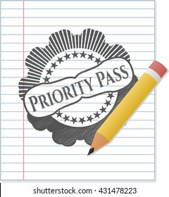 Priority Pass drawn in pencil