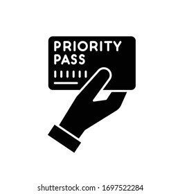 Priority Pass Flat Design Long Shadow Glyph Icon. Boarding Ticket For Airplane Flight. VIP Document For Passenger Service. Silhouette Symbol On White Space. Vector Isolated Illustration