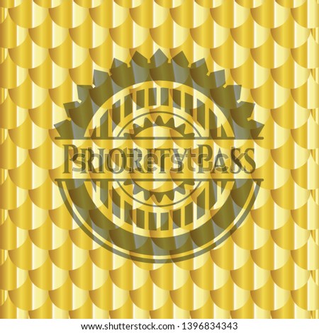 Priority Pass gold badge. Scales pattern. Vector Illustration. Detailed.