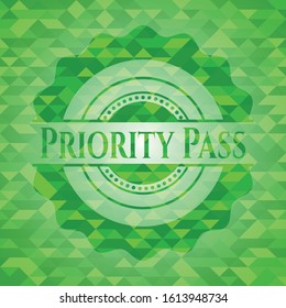 Priority Pass green mosaic emblem. Vector Illustration. Detailed.