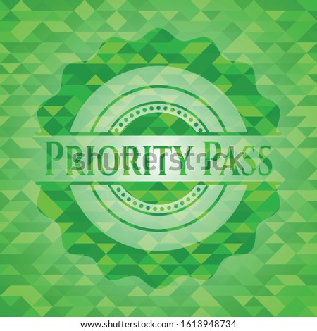 Priority Pass green mosaic emblem. Vector Illustration. Detailed.